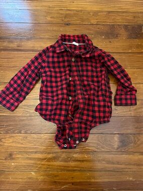 GAP Red & Black Plaid Button-Down Bodysuit Shirt